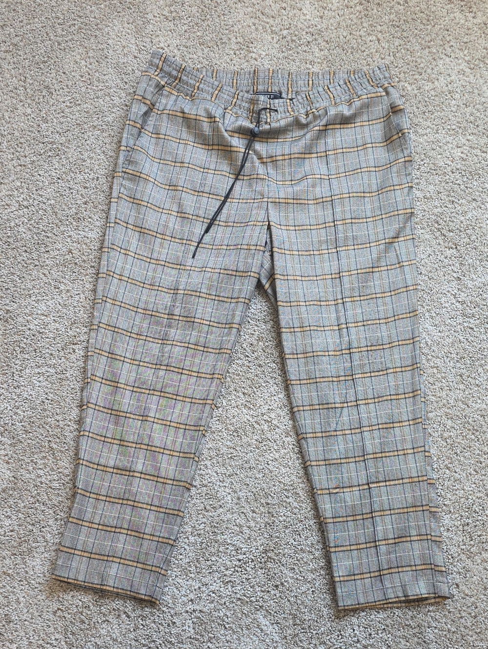 Forever21 Men's Plaid Drawstring Trousers - Gray/Tan